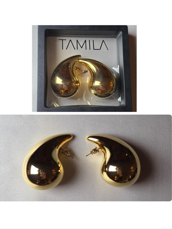 Tamila Jewelry - Tamila XL Teardrop Oversized Gold-Tone Earrings 1.75" New In Box